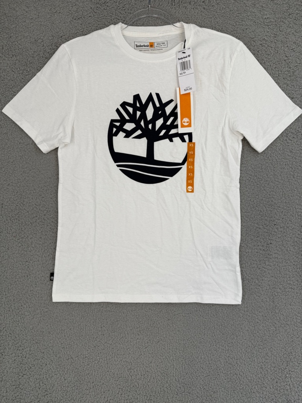 Timberland Men’s XS White Short-Sleeve Tee Shirt Black Tree Logo regular fit